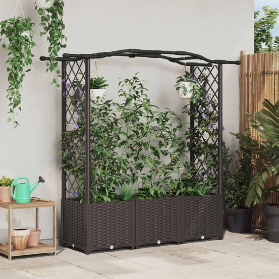 Potager surélevé pp pour terrasse toit courbé treillis 164x40x138cm marron