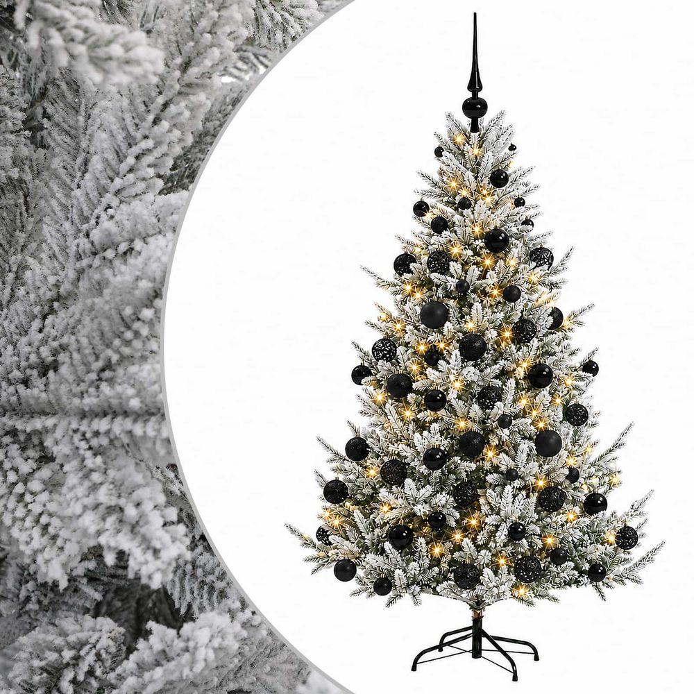 Sapin de noël artificiel avec boules 180 cm 300 led blanc chaud