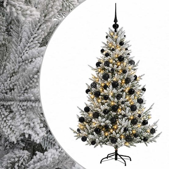 Sapin de noël artificiel avec boules 180 cm 300 led blanc chaud