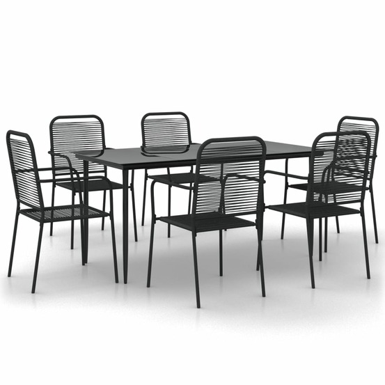 Ensemble à manger de jardin 7 pcs noir corde de coton et acier