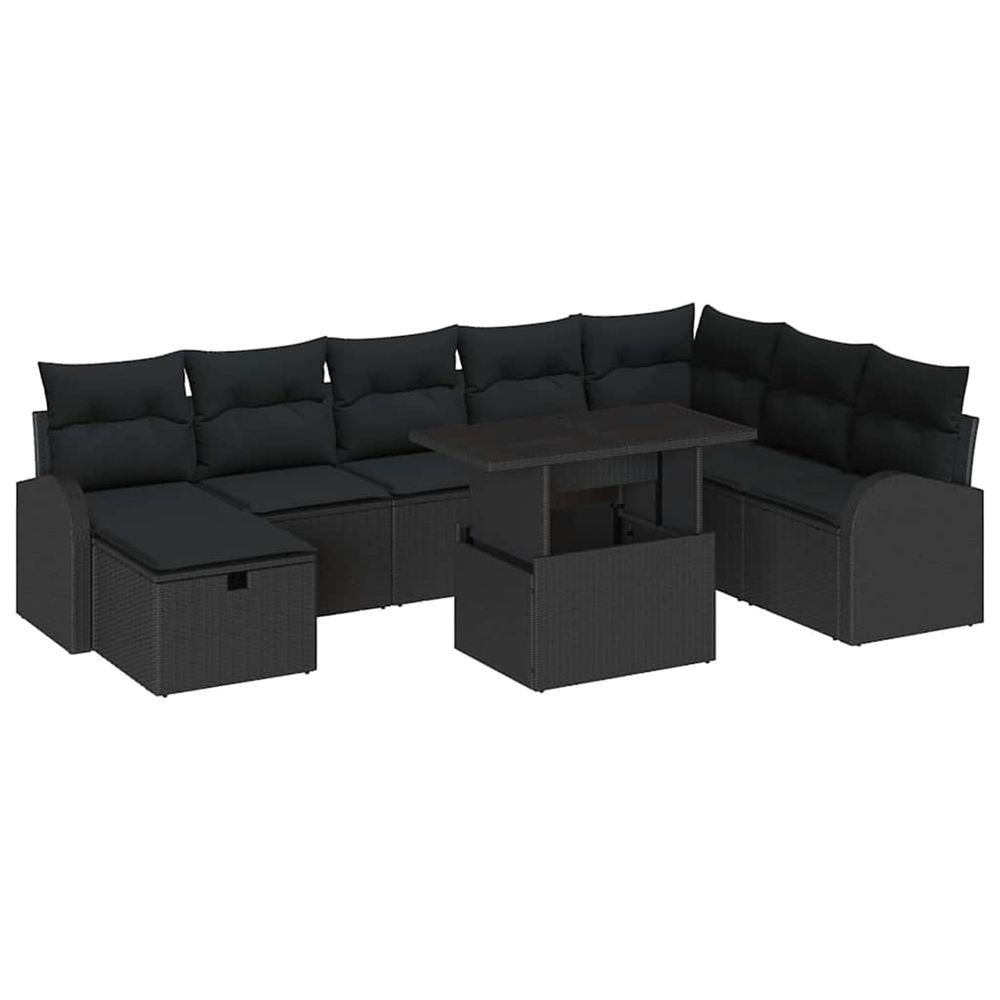Ensemble de canapé de jardin 9 pc noir polyrotin