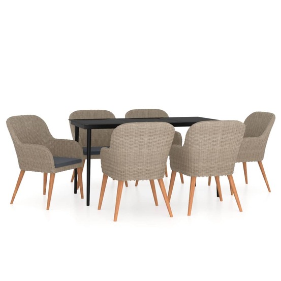 Mobilier de salle à manger de jardin et coussins 7 pièces marron
