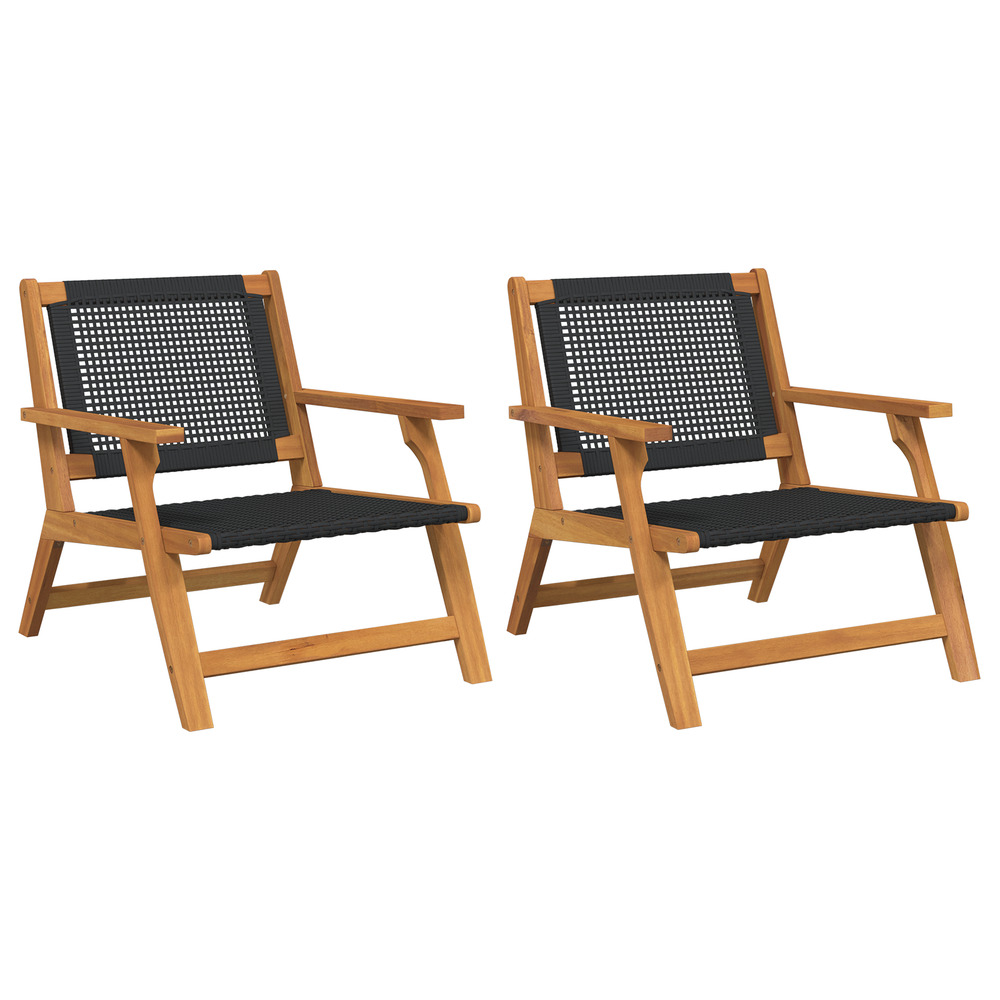 Chaises de jardin 2 pcs noires 76x67x73.5 cm en bois massif d'acacia
