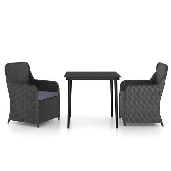 Ensemble à manger de jardin avec coussins 3 pcs noir