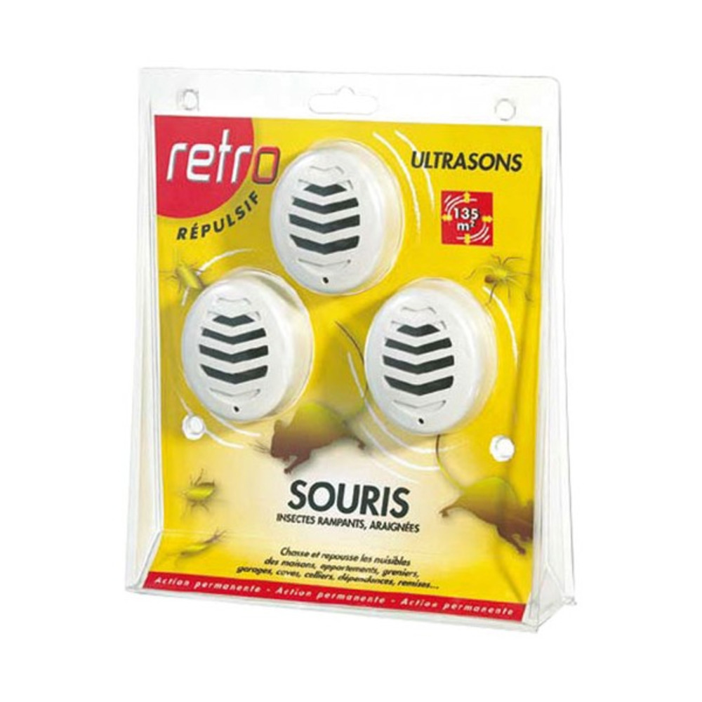 Lot de 3 répulsifs ultrasons souris insectes rampants 135m2 - rus2