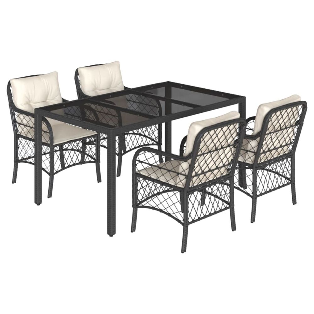 Ensemble à manger de jardin coussins 5pcs noir résine tressée