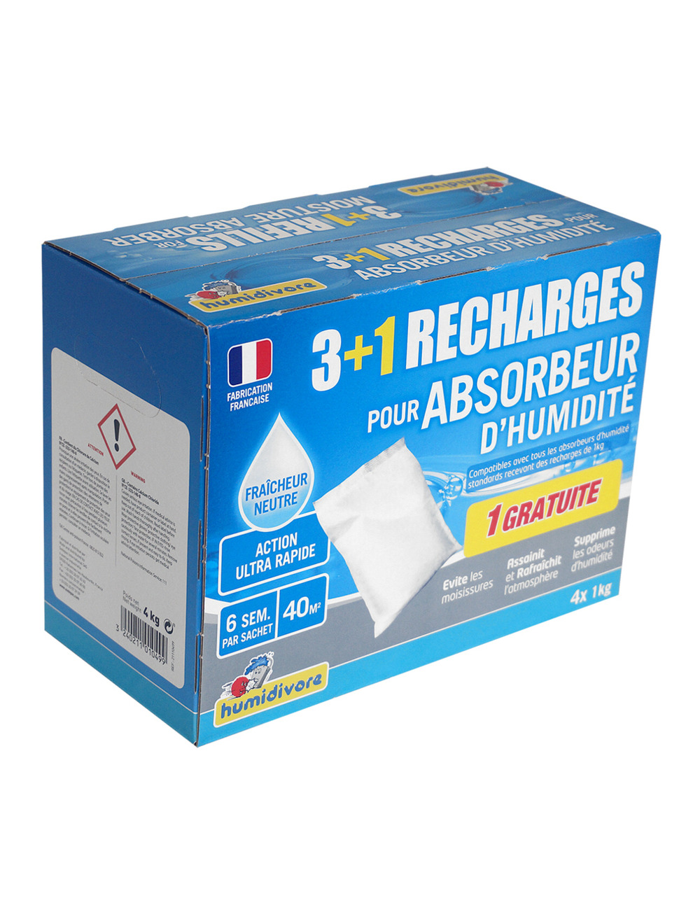 Humidivore neutre, lot de 3 recharges de 1kg + 1 gratuite -
