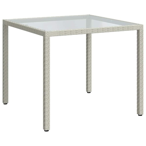 Table de jardin 90x90x75cm verre trempé et résine tressée blanc