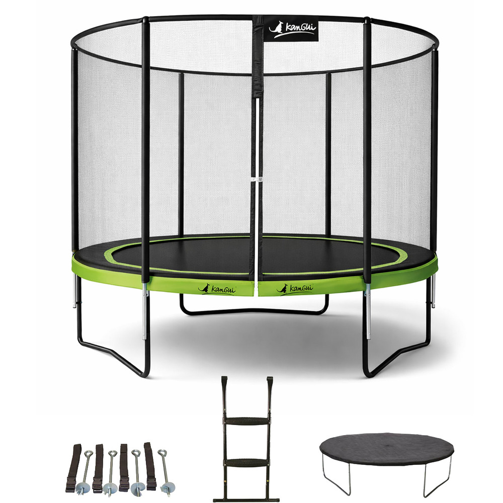 Trampoline ø 300cm + filet + échelle + bâche + kit ancrage - punchi 300 vert