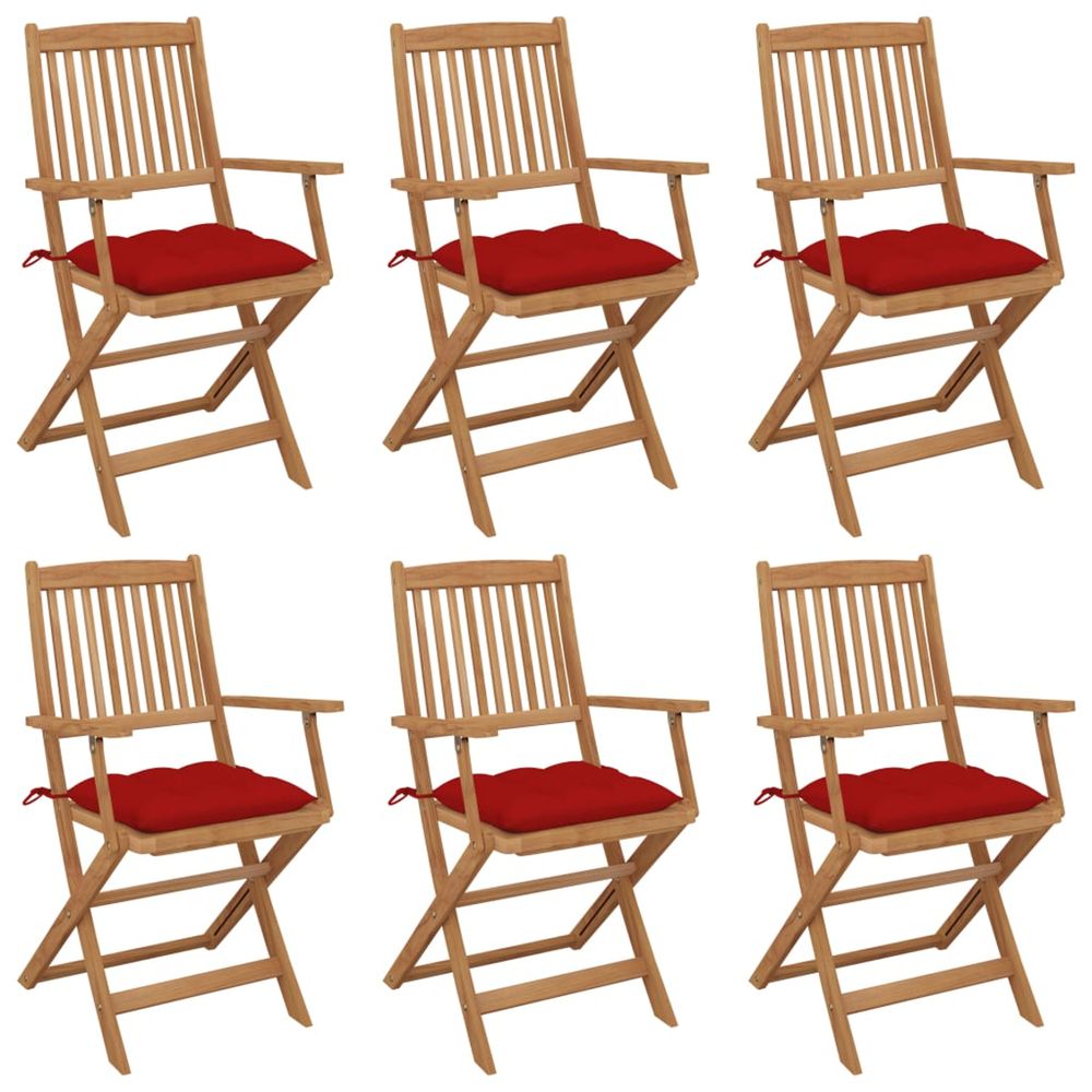 Chaises pliantes 6 pièces avec coussins en bois d'acacia massif
