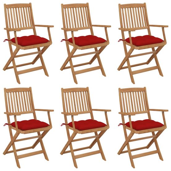 Chaises pliantes 6 pièces avec coussins en bois d'acacia massif
