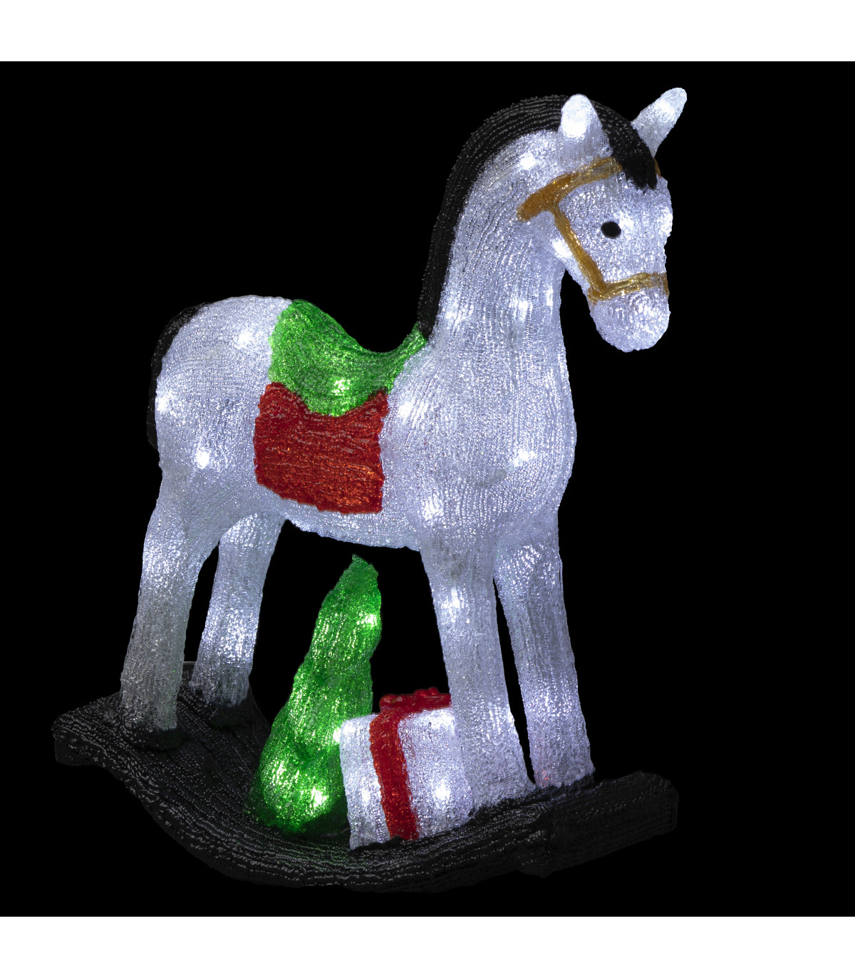 Déco lumineuse cheval à bascule 70 led blanc froid 8 jeux de lumière h 50 cm