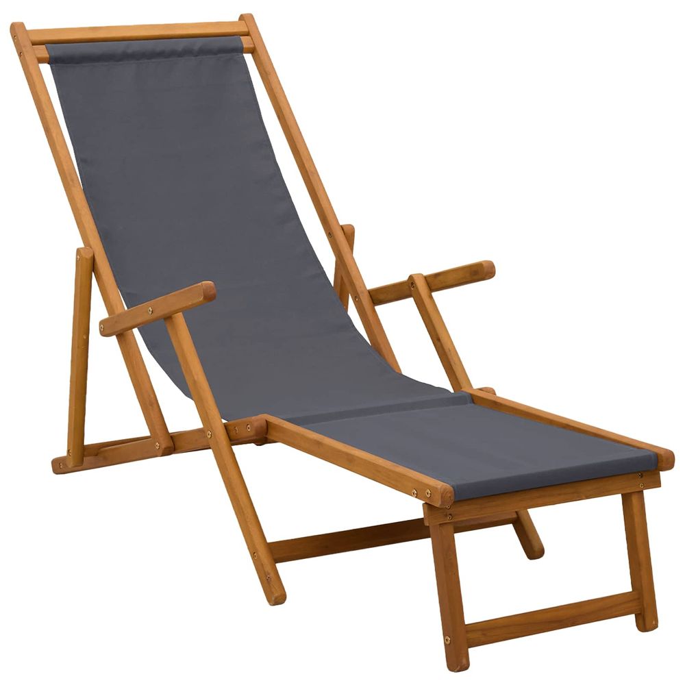 Chaise longue pliante 3 position bois d'eucalyptus massif gris bain de soleil
