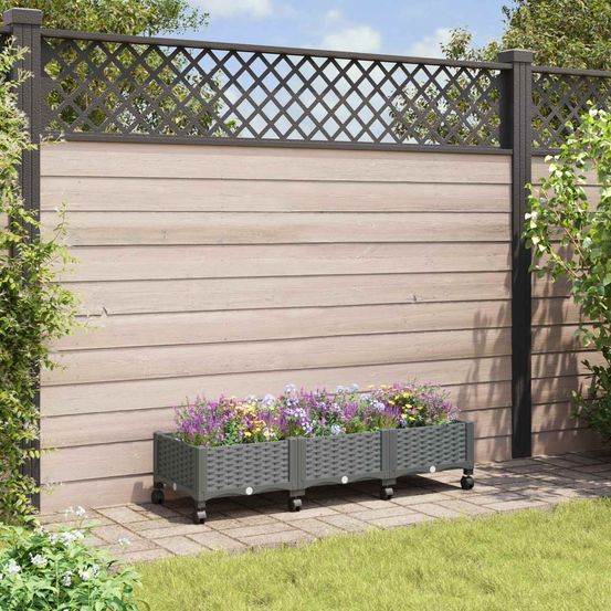 Jardinière surélevée polypropylène balcon terrasse roues pivotantes 120x40cm gris clair