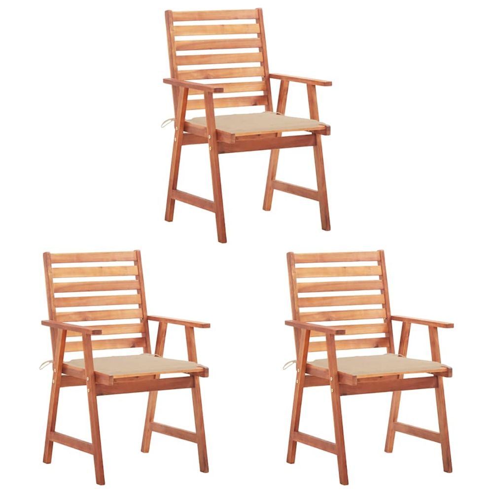 Chaises à manger d'extérieur lot de 3 et coussins acacia massif