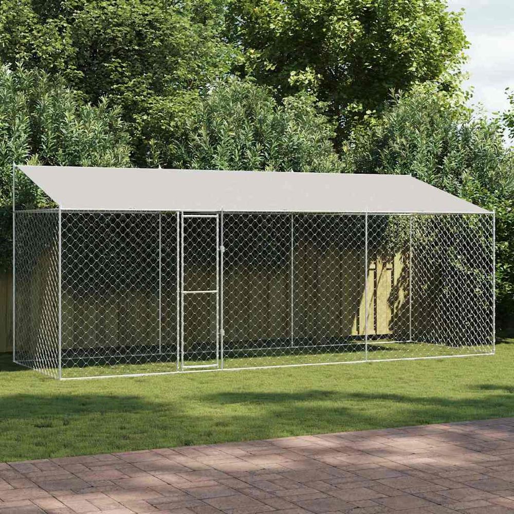 Grand chenil extérieur 6x2m en acier galvanisé avec toit pour chien