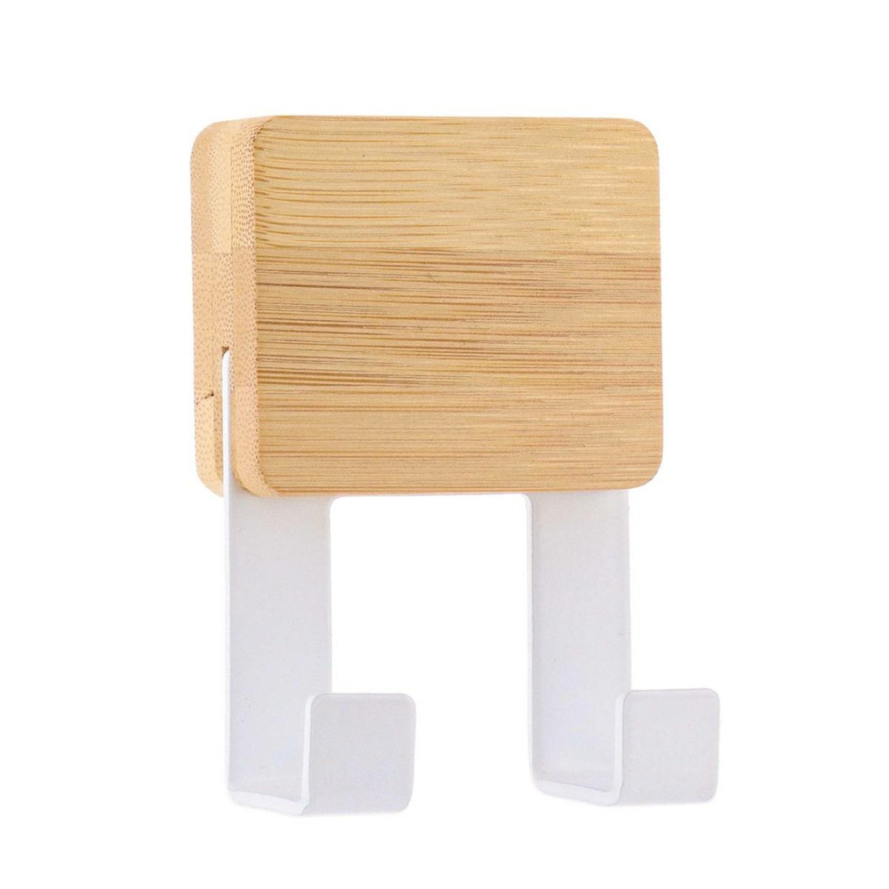 Patere crochet double avec base en bambou - blanc/bambou