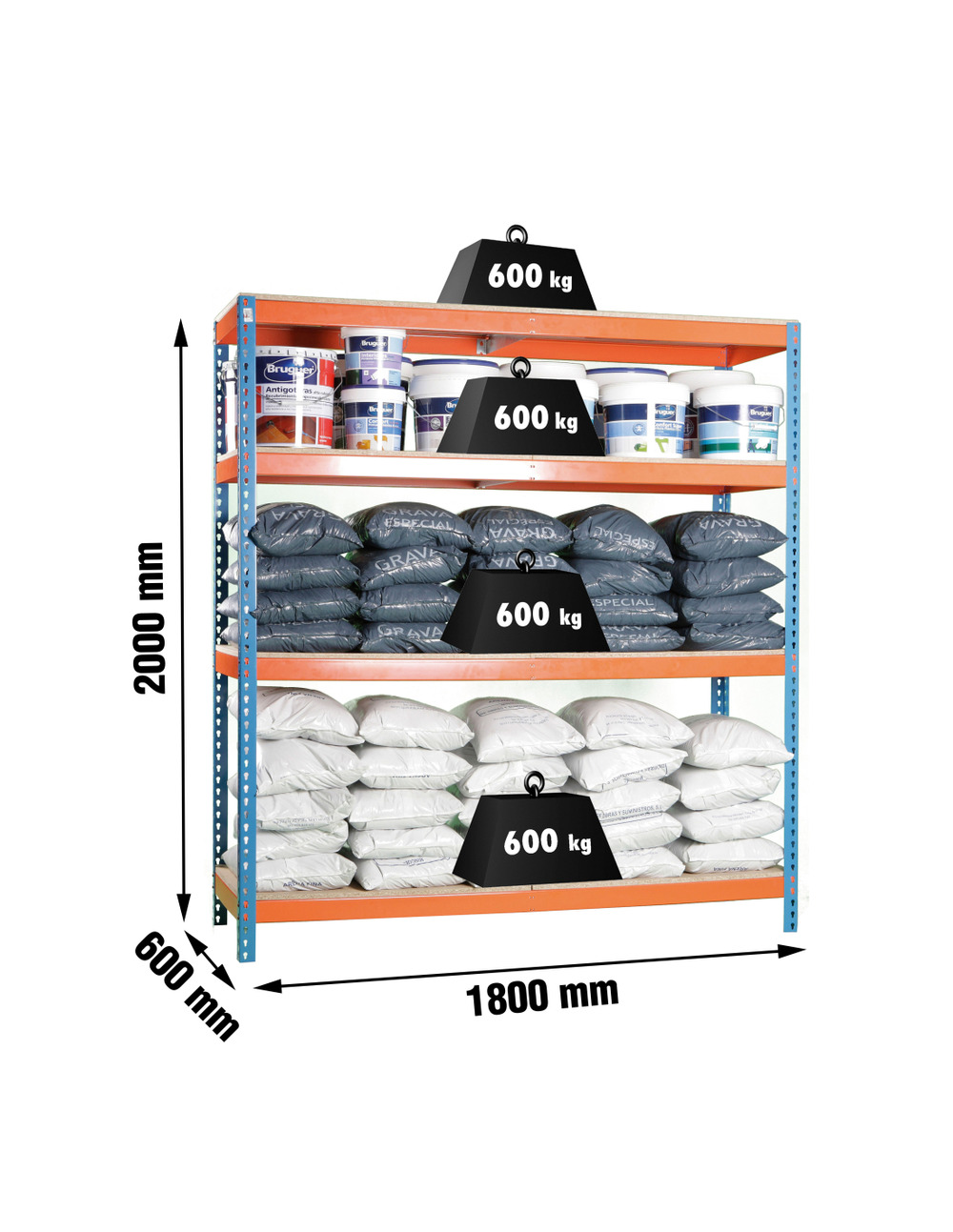 Etagère sans vis simonforte 1806-4 chipboard bleu/orang/bois bleu/orange/bois 2000x1800x600 - simonrack