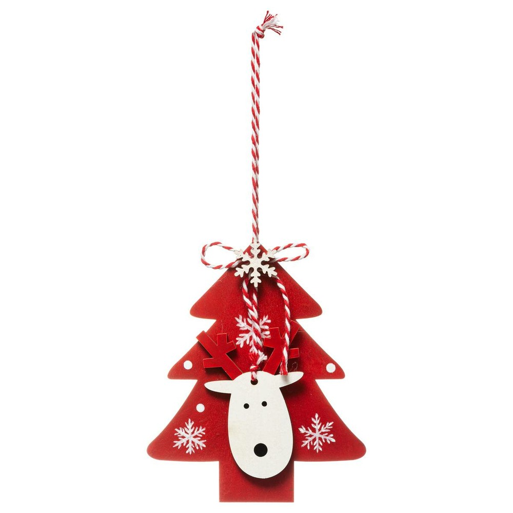 Sujet de noël en bois sapin rouge renne 12 cm