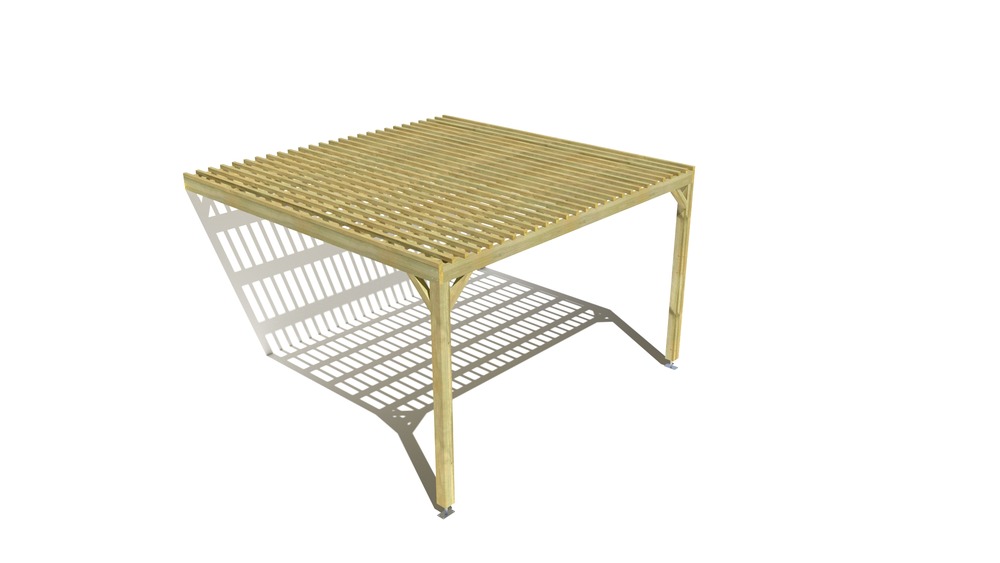 Pergola bois • 4m x 4m • adossée • sens largeur • lattage bois • livraison comprise