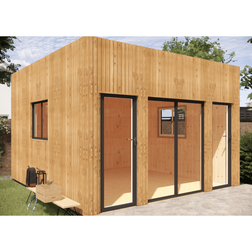 Bureau de jardin 4 saisons en bois 4,4 x 4,6 x 3,2 m / isolation re2020 avec plancher isolé