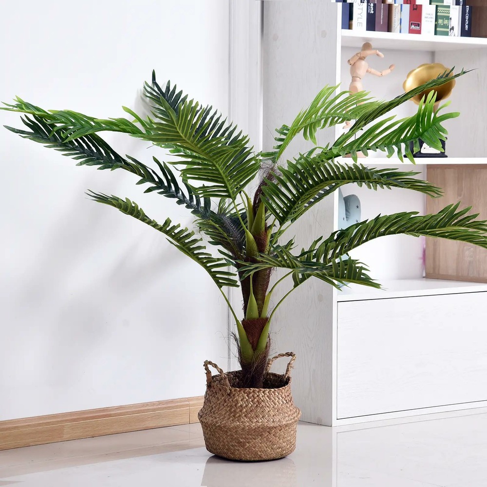 Palmier artificiel hauteur 123 cm arbre artificiel décoration plastique fil de fer pot inclus vert