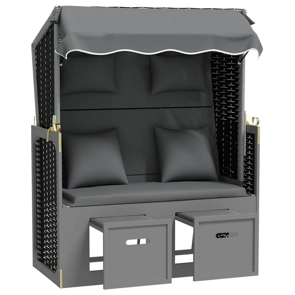 Strandkorb avec coussin poly rotin bois solide anthracite noir