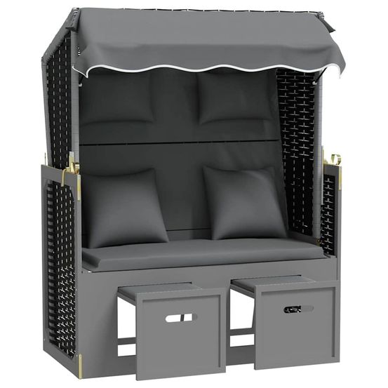 Strandkorb avec coussin poly rotin bois solide anthracite noir