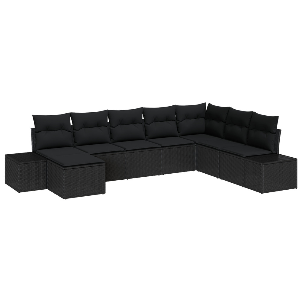 Ensemble de jardin de 8 pièces avec coussins en poly rattan noir