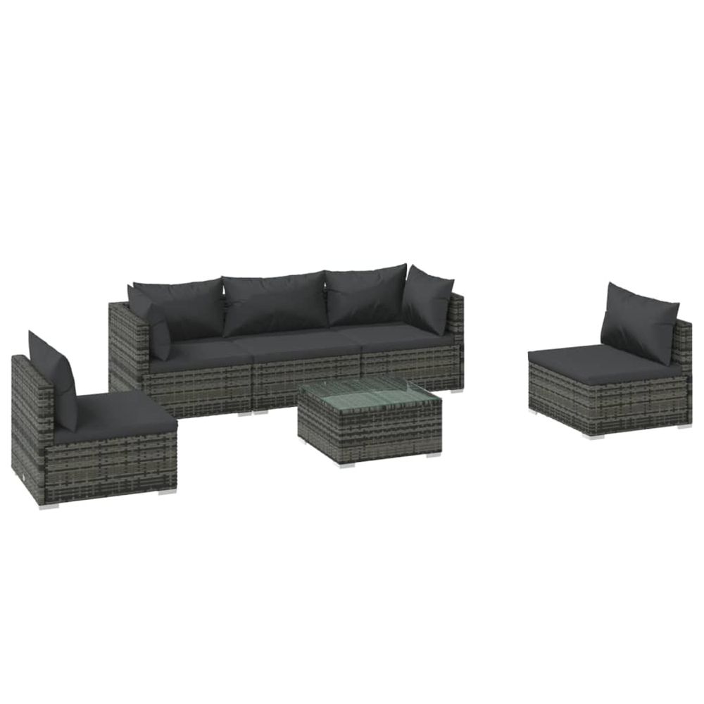 Salon de jardin 6 pcs avec coussins résine tressée gris