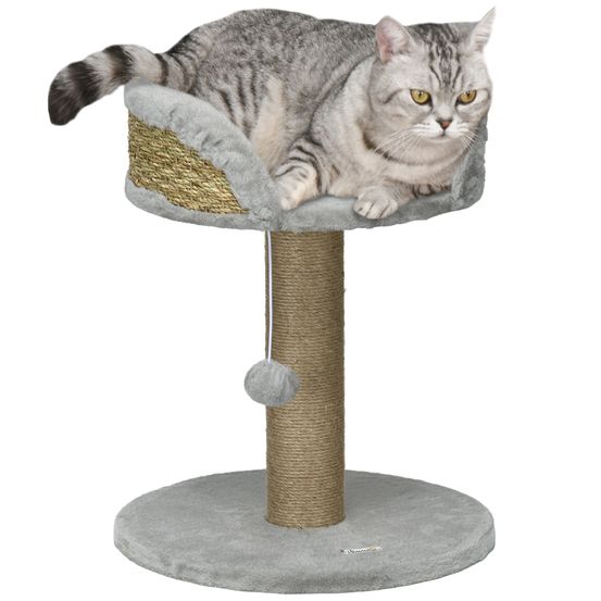 Petit arbre à chat jute chats lit repos avec balle suspendue 40x40x49cm gris
