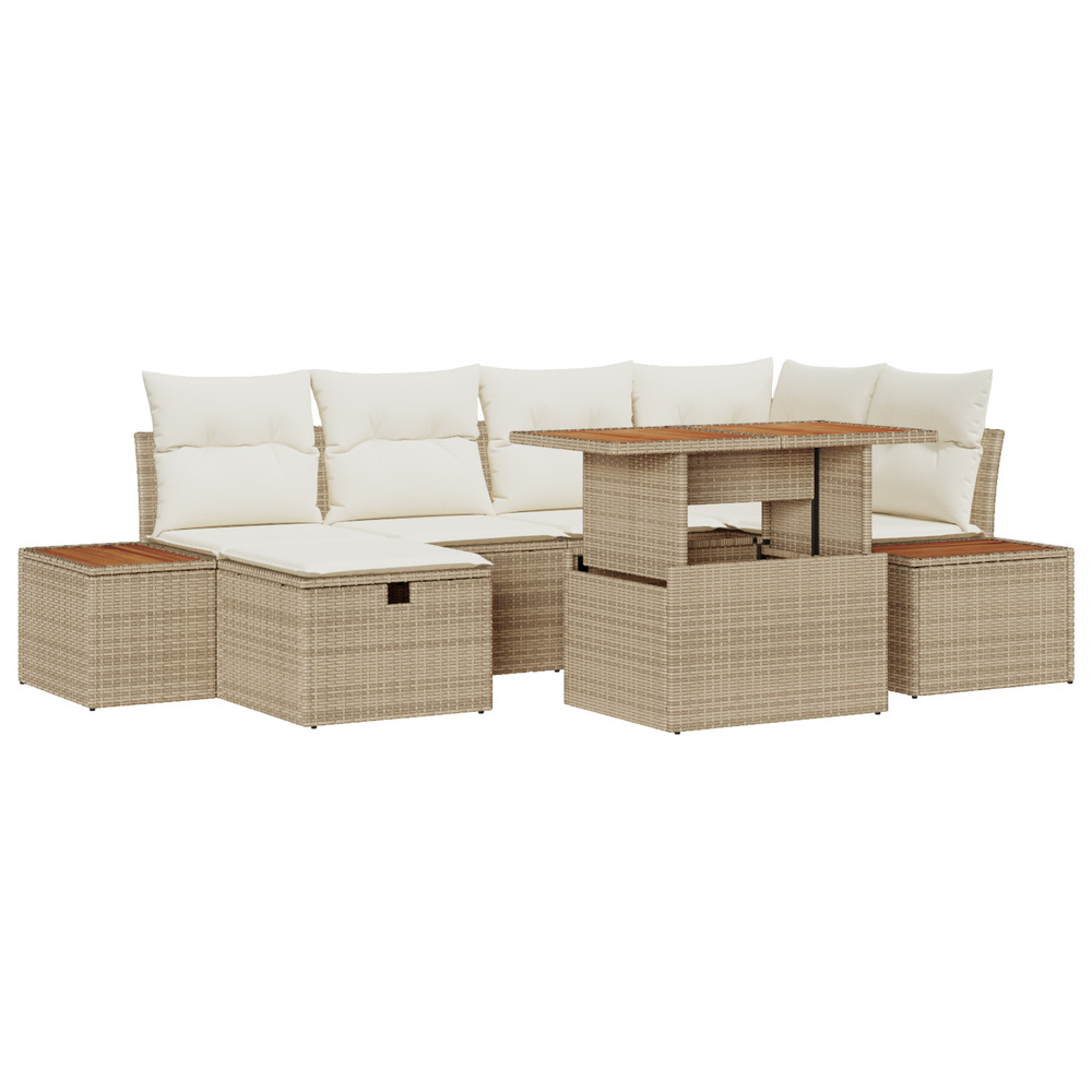 Set de canapé de jardin 7 pièces avec coussins beige poly rattan