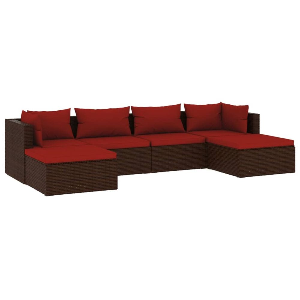 Salon de jardin 6 pcs avec coussins résine tressée marron