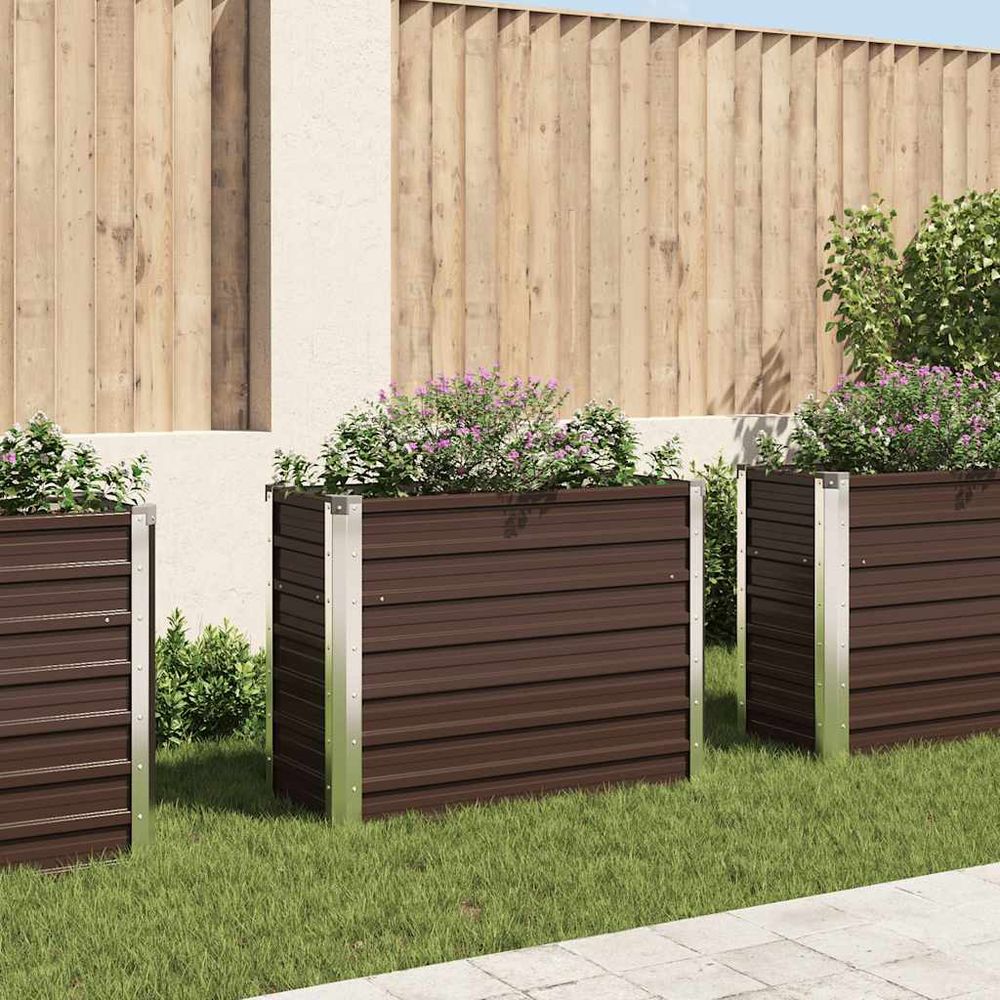 Jardinière surélevée en acier pour terrasse et balcon marron 100x40x77 cm
