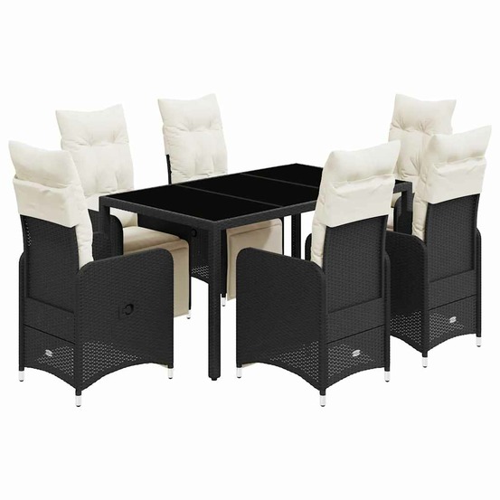 Ensemble de bistro de jardin 7 pcs coussins noir poly rotin