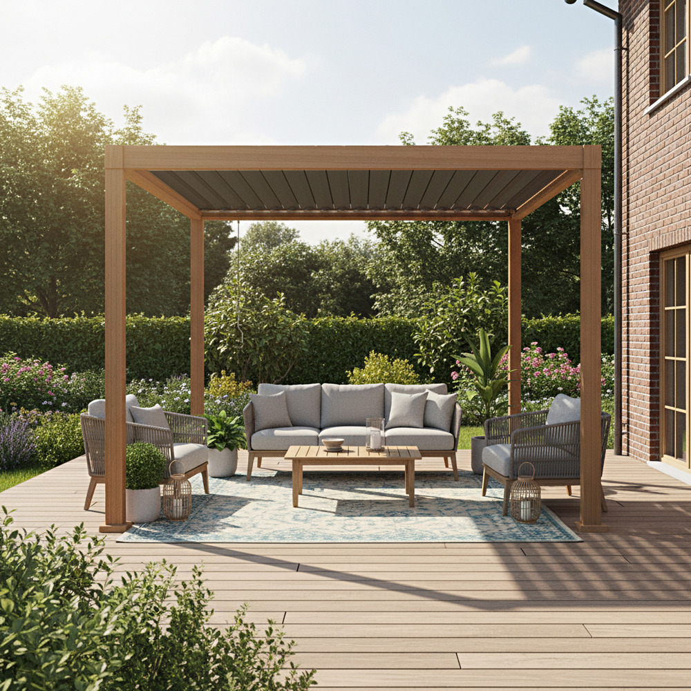 Pergola bioclimatique 3x3m zeus effet bois