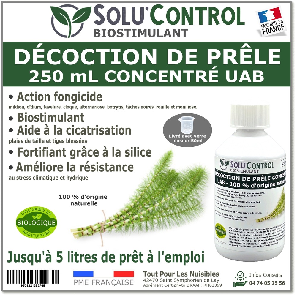Décoction de prêle solu’control – 250 ml concentré uab – action antifongique, biostimulant, aide à la cicatrisation