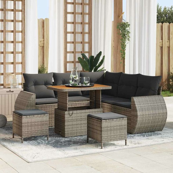 Ensemble de canapé de jardin 8 pcs gris polyrotin
