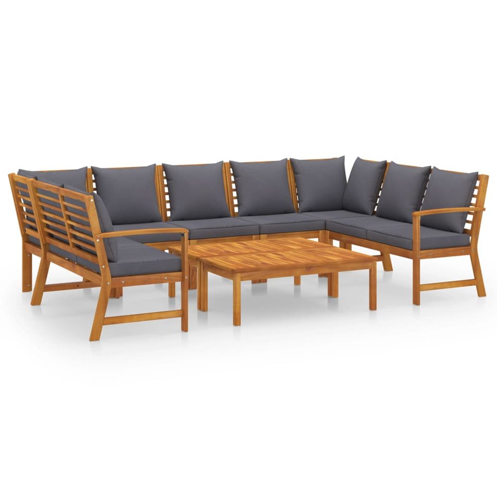 Salon de jardin 9 pcs avec coussin bois d'acacia solide