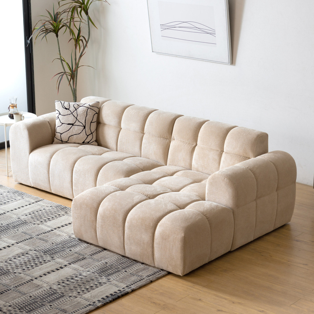 Canapé d'angle 3 places nuage en velours beige salford