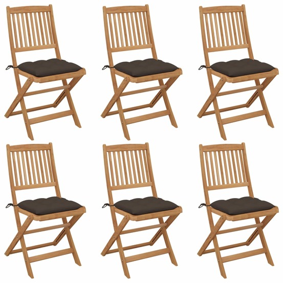 Chaises pliables de jardin lot de 6 avec coussins bois d'acacia