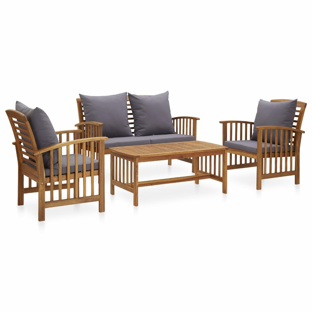 Salon de jardin 4 pcs avec coussins bois d'acacia solide