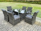 Rattan meubles de jardin table à manger et chaises wicker patio extérieur 6 chaises plus table rectangulaire en verre trempé noir