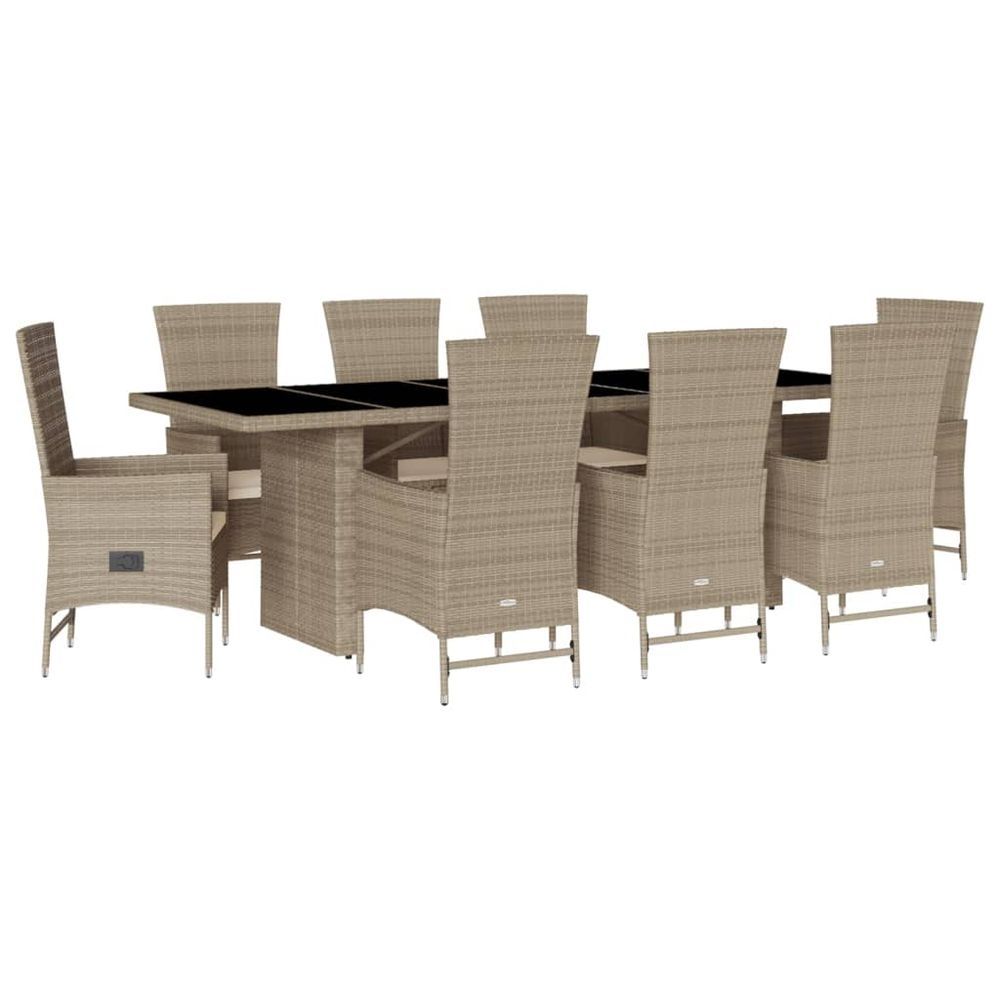Ensemble à manger de jardin et coussins 9 pcs beige poly rotin