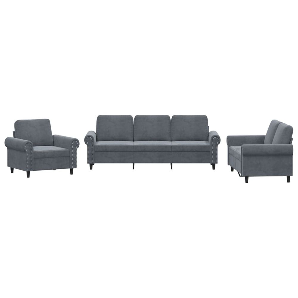 Ensemble de canapés 3 pcs avec coussins gris foncé velours