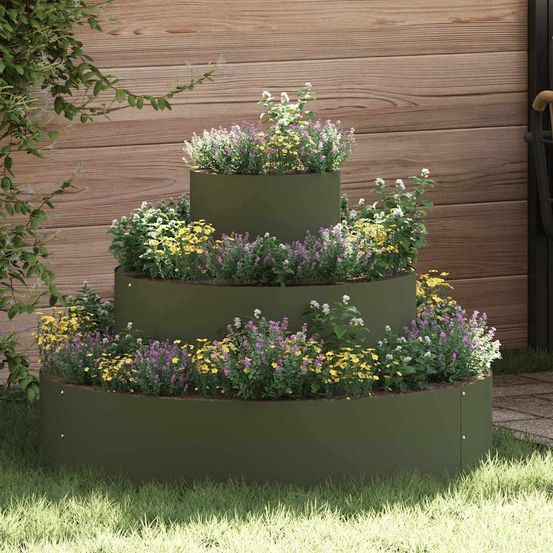 Jardinière ronde acier pour jardin et potager vert olive 90 cm