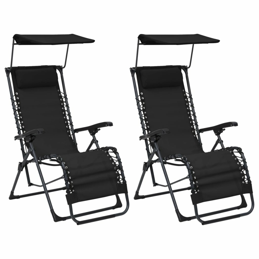 Lot de deux chaises pliables de terrasse textilène noir