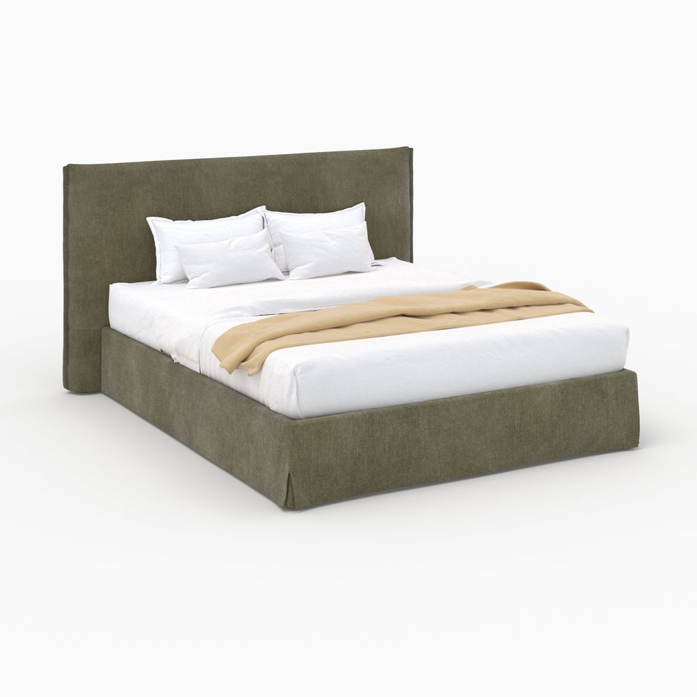 Safia-lit coffre 160x200 cm en tissu vert olive déhoussable