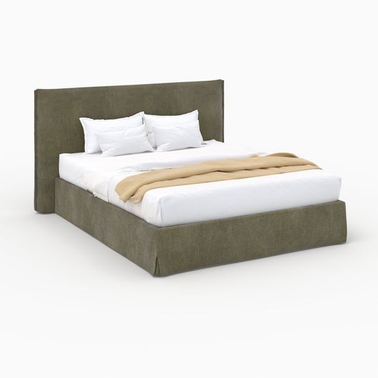 Safia-lit coffre 160x200 cm en tissu vert olive déhoussable