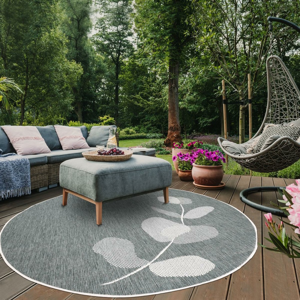 Tapis rond d'extérieur, kilim reversible ø100cm lyn2 d rond reversible beige et vert